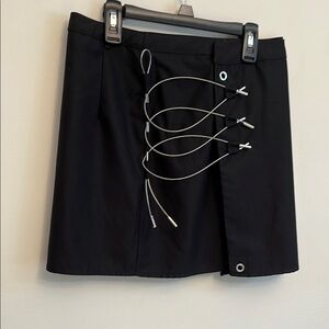 Kibiriki Black Skirt with Silver Lace-Up metal Detail